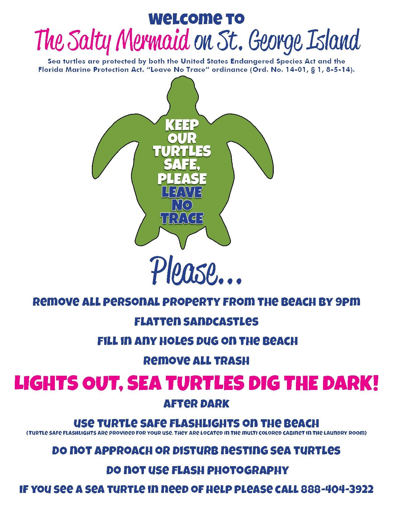 KEEP OUR TURTLES SAFE - PLEASE LEAVE NO TRACE