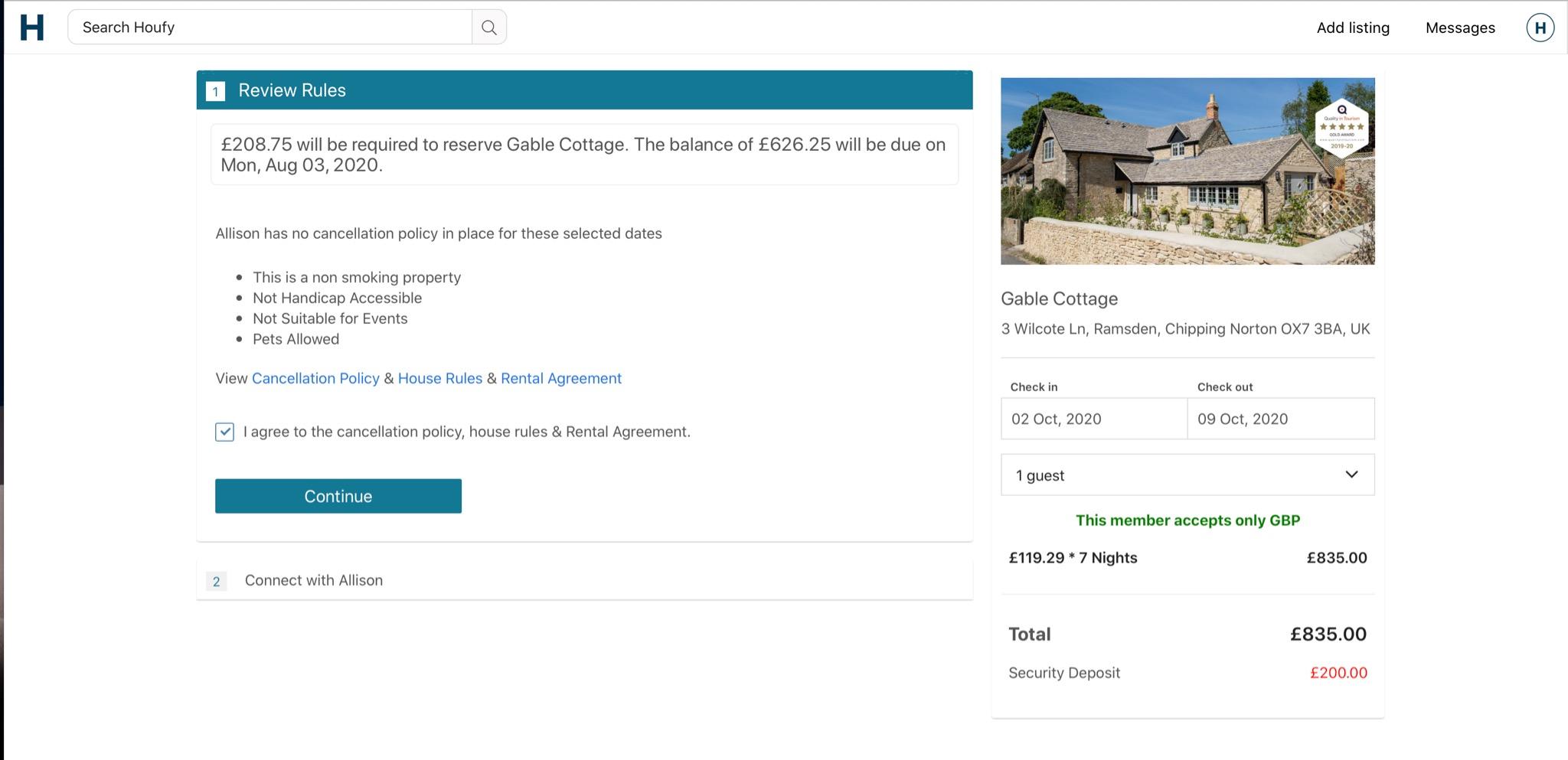When I do a test booking the confirmation screen says I have no cancellation policy for the dates selected but I have included cancellation terms