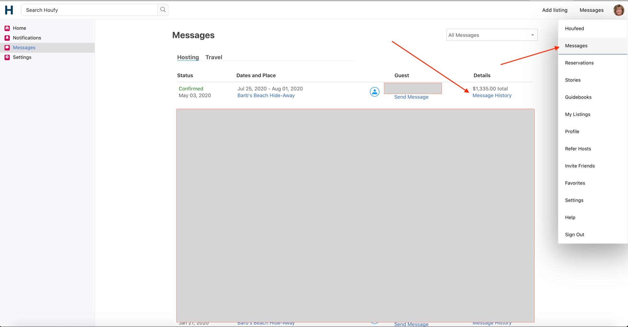 I can't remember how to get Houfy to request balance due from guest?