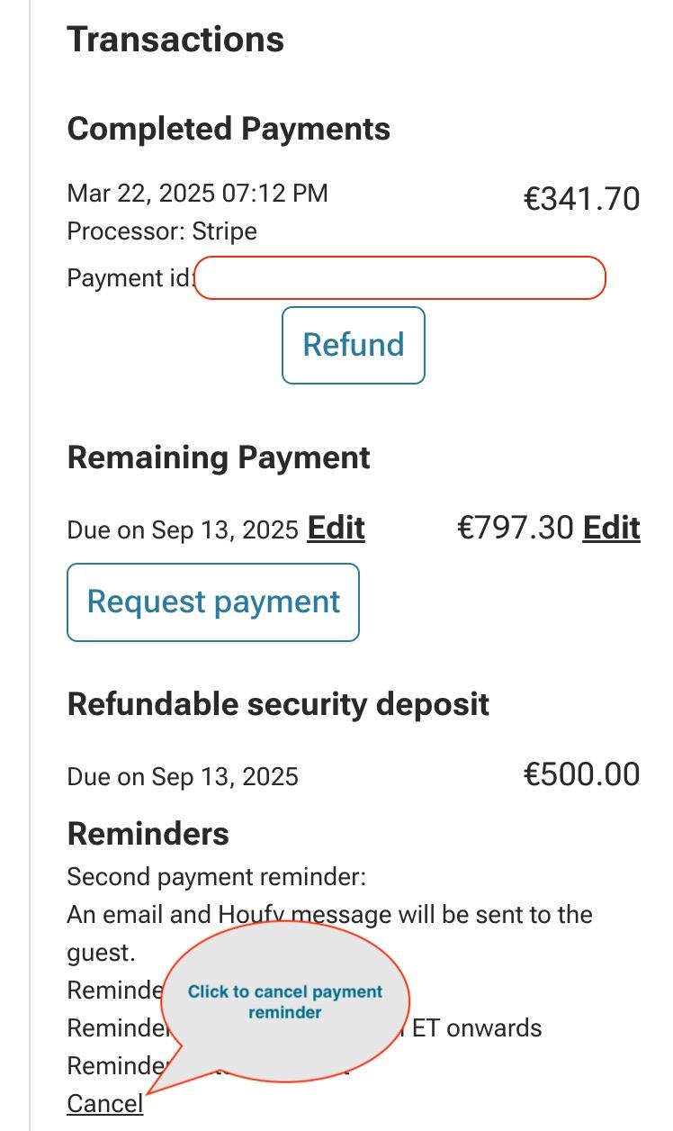 How to cancel payment reminder for the reservation?