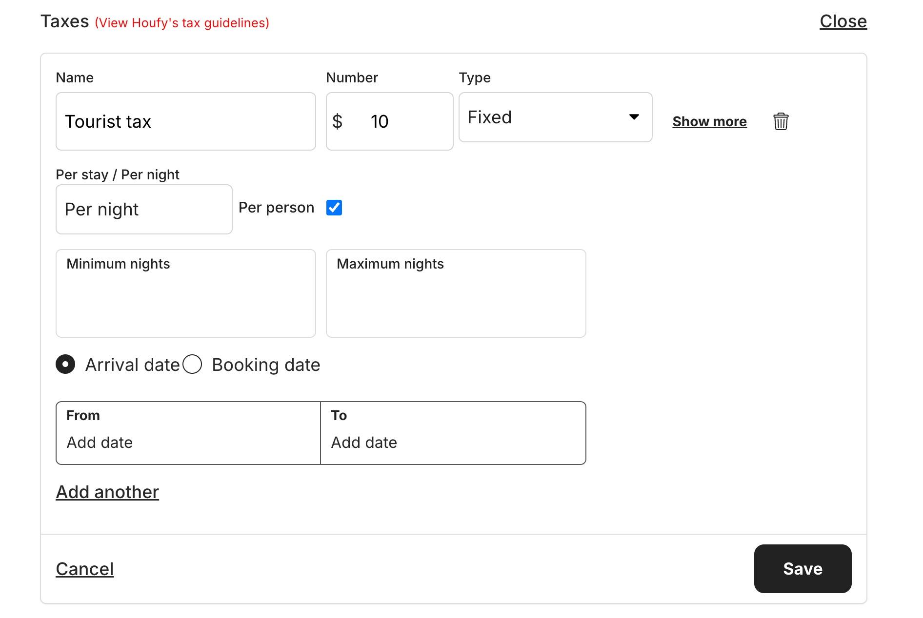 How to add tourist tax per person and per night?