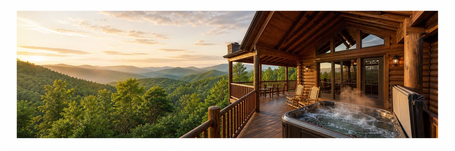 Smoky Mountains vacation rental log cabin with wraparound porch, hot tub, and lush summer mountain views — book direct on Houfy